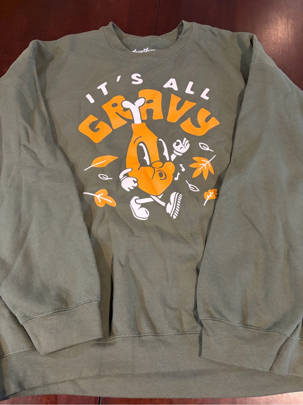 Women's Olive 'It's All Gravy' Graphic Crewneck Sweatshirt